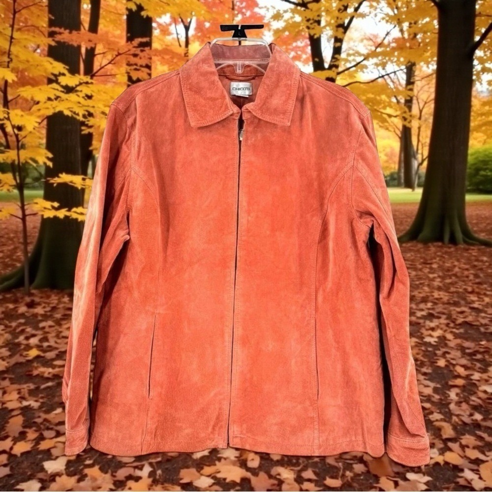 Chico's Size 2 Genuine Suede Leather Jacket Rust Orange Western Boho